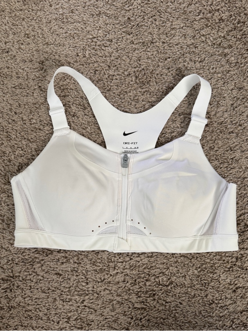 Nike White Front-Zip Racerback Dri-FIT Sports Bra